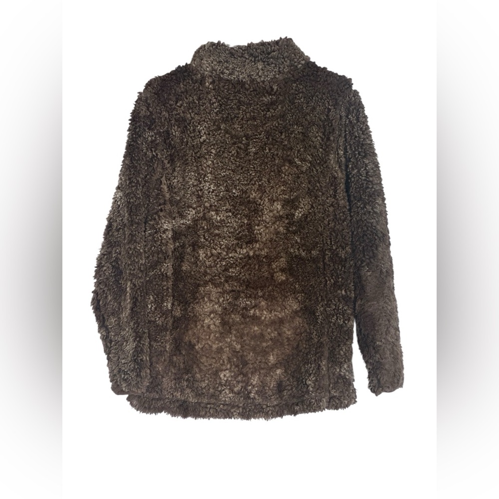 Brown Sherpa Quarter Zip Pullover Faux Fur Teddy Fleece Jacket Small - Picture 3 of 6